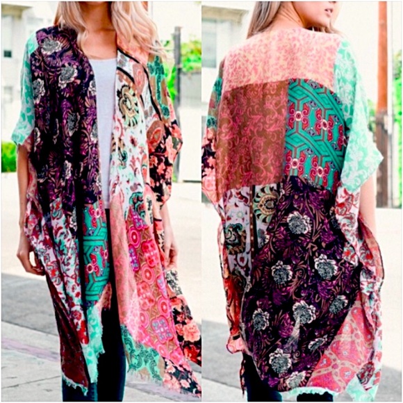 Bohemian Kimono Wrap Robe Coverup O/S - Picture 7 of 9